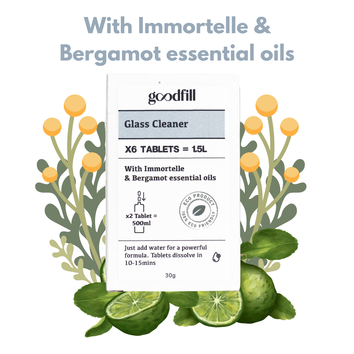 Glass Cleaner Bottle + Refill Pack(6 Tablets - makes 1.5L)